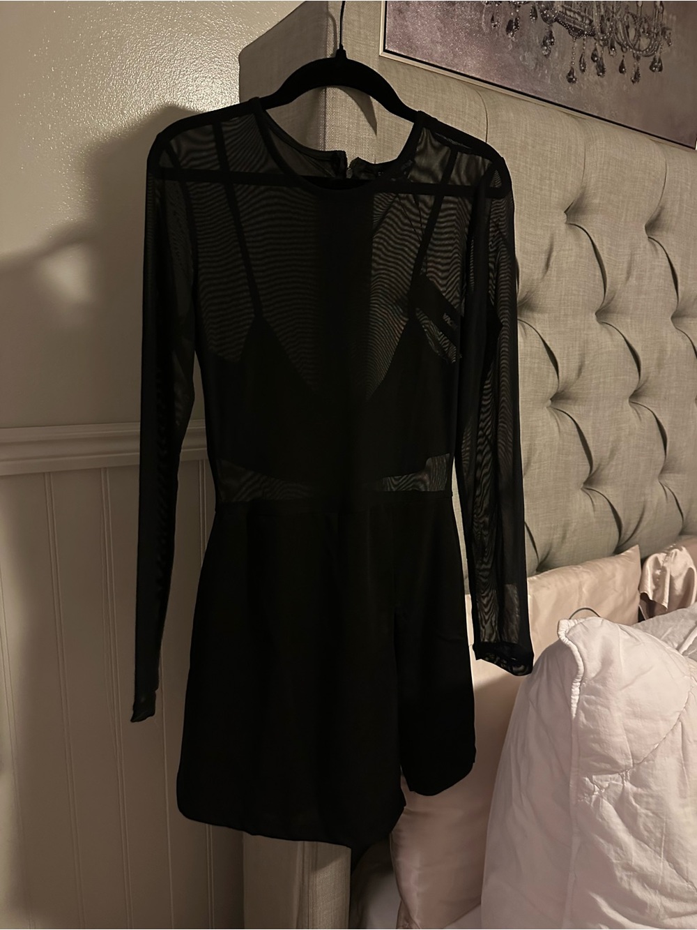 Black Sheer Long-Sleeve Romper